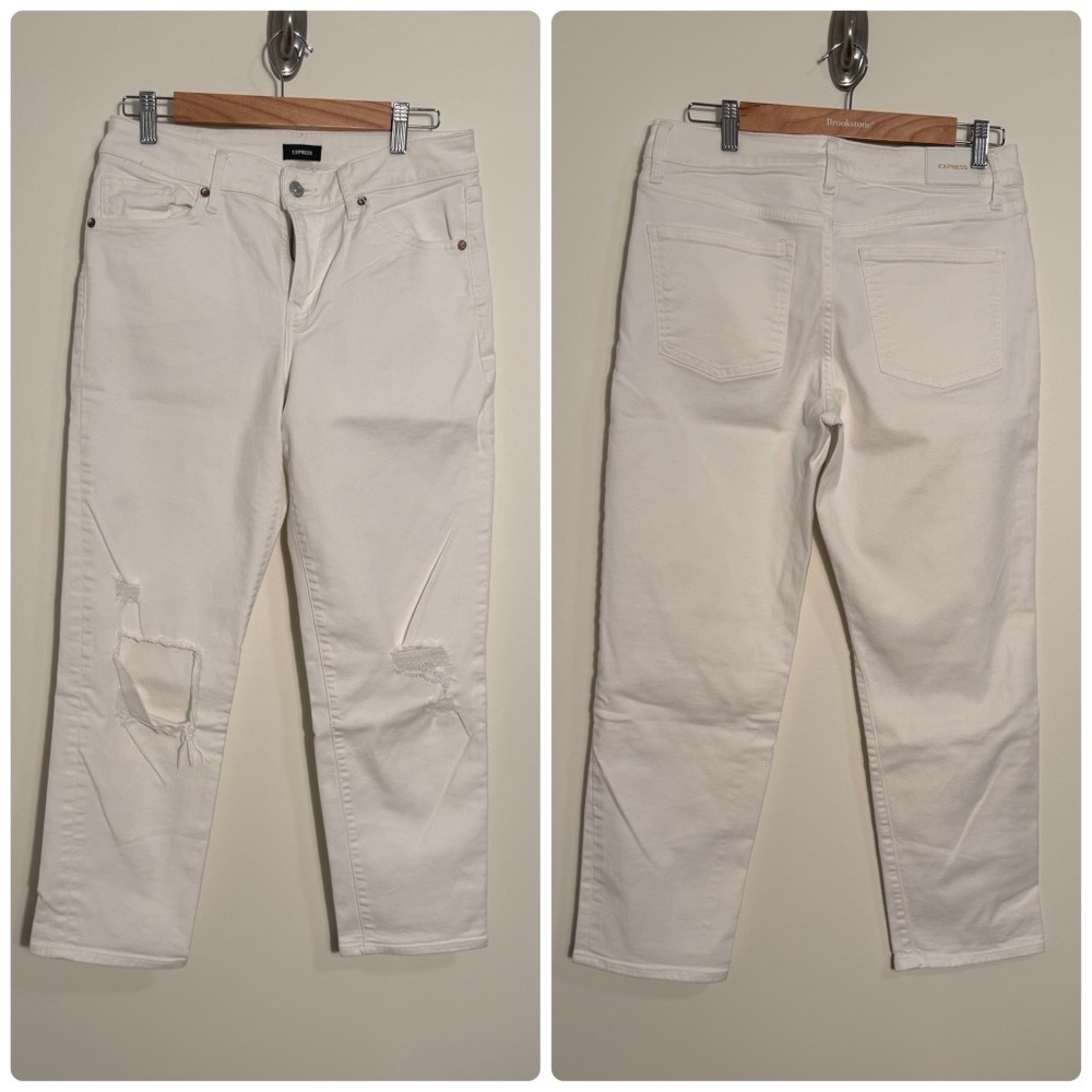 Express Boyfriend Mid Rise White Straight Leg Jeans, 6R